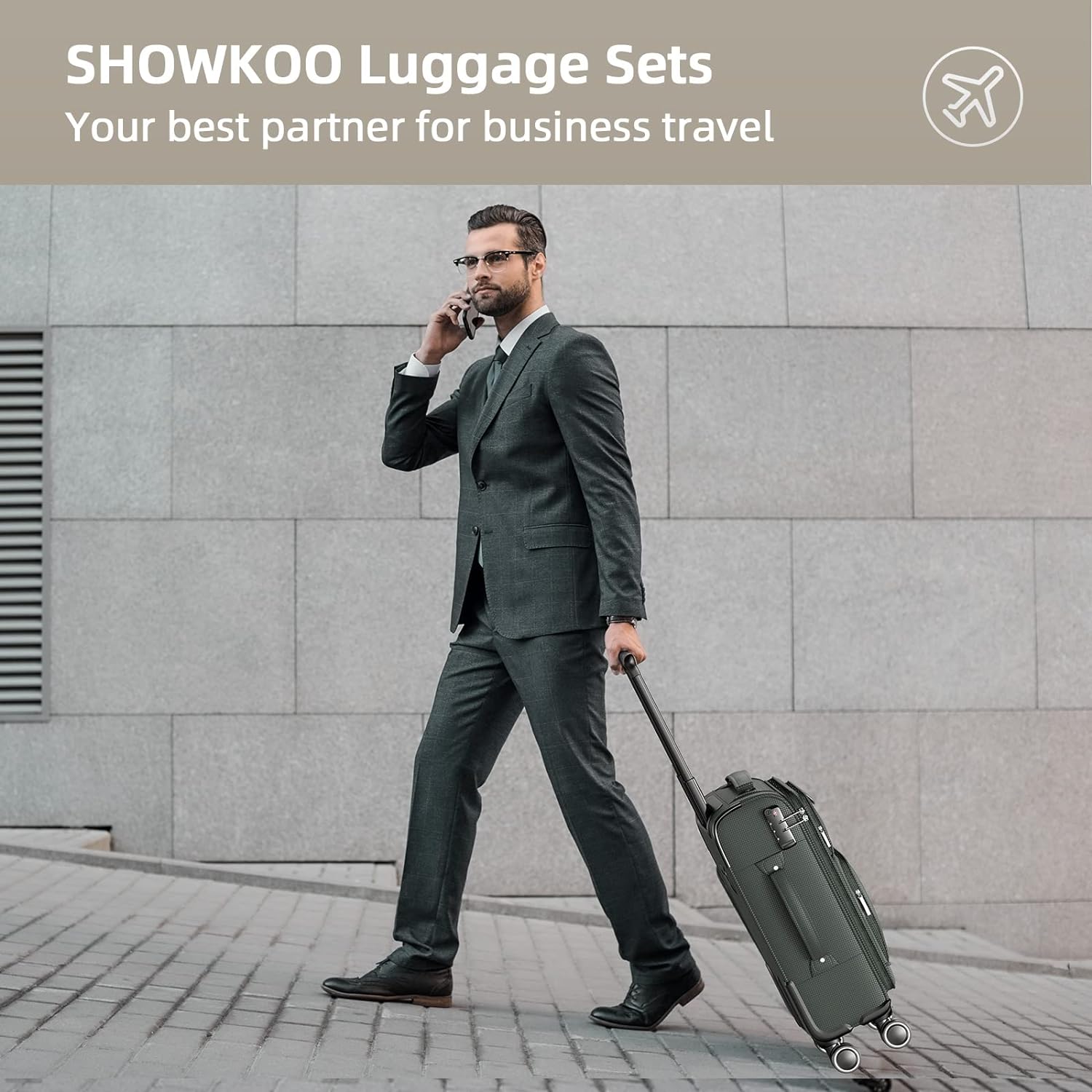 SHOWKOO Luggage Sets 3 Piece Softside Expandable Lightweight Durable Suitcase Sets Double Spinner Wheels TSA Lock Black (20in/24in/28in) - Image 2